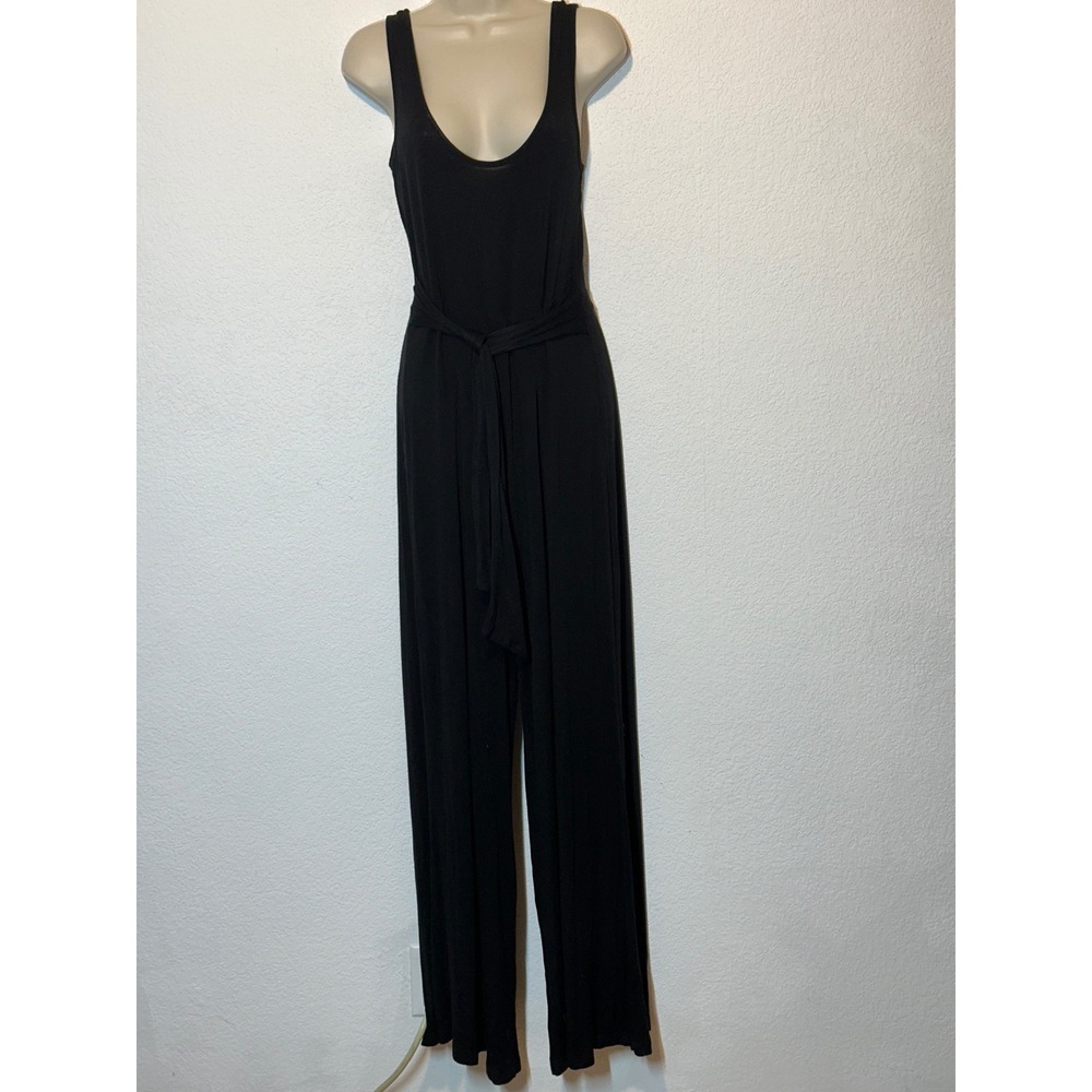 Nation LTD Black Sleeveless Wide Leg Belted Jumpsuit Size 3 Large Scoop Neck